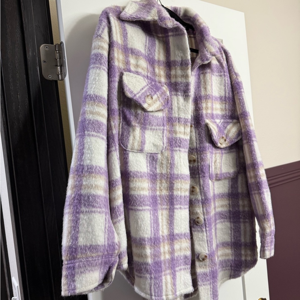 Plaid Purple and Cream Women's Jacket